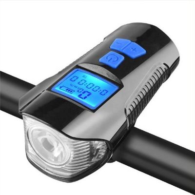 Carregamento USB preto Bicicleta Luz dianteira Lâmpada de mão Ciclismo cabeça Luz medidor de velocidade tela LCD