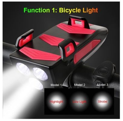 USB Recarregável LED Bicicleta Farol Bicicleta Corno Porta-telefone Powerbank para viagem noturna