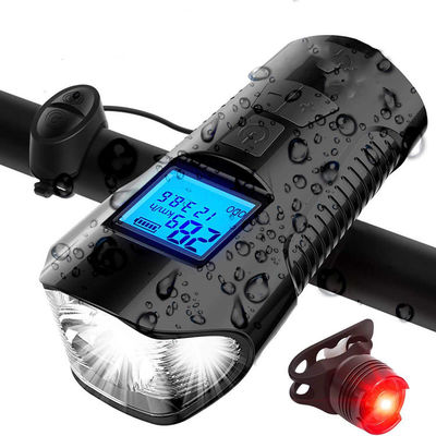 Carregamento USB preto Bicicleta Luz dianteira Lâmpada de mão Ciclismo cabeça Luz medidor de velocidade tela LCD