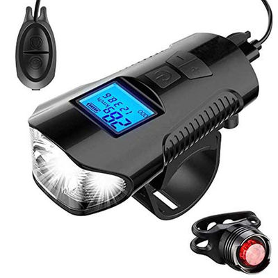 Carregamento USB preto Bicicleta Luz dianteira Lâmpada de mão Ciclismo cabeça Luz medidor de velocidade tela LCD